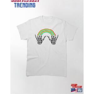 Rainbow Rock On Baseball Tee Fingers Skeleton Raglan Classic Tshirt Unisex